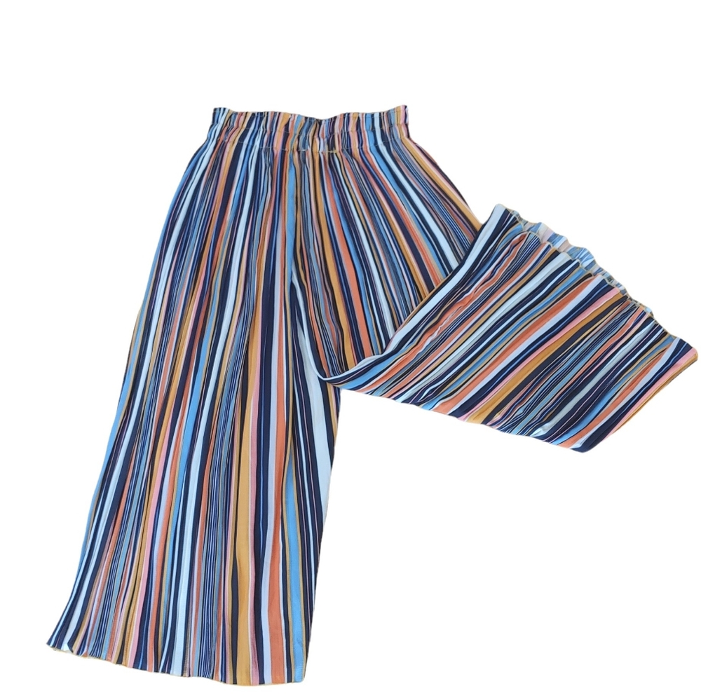 Ally women wide leg ruched waist Stripe multicolor maxi pants Y2k Festival sz 6